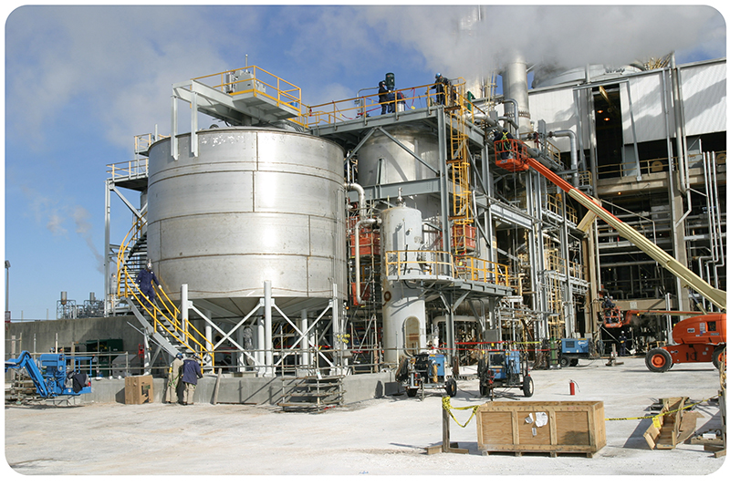 BP Chemical 26’ Dia 316ss Custom Shaft Drive with Lift. 
Elevated 316ss Covered Tank by ClearStream